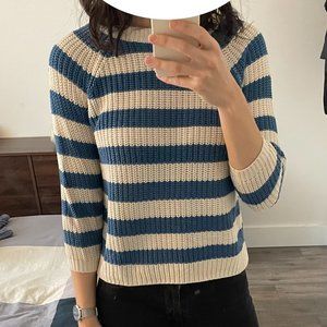 Forever 21 Blue & White Striped Fitted Sweater in Small/Medium